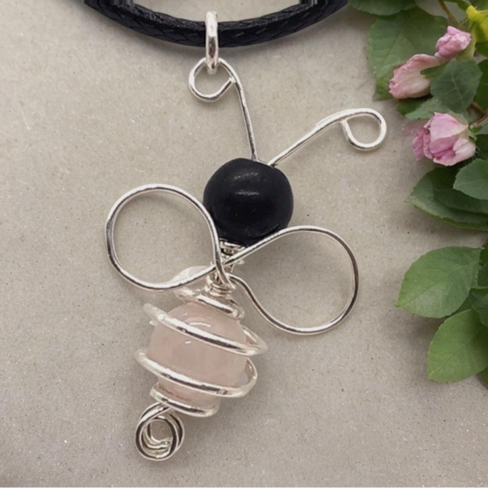 Sterling Silver and Pink Bee Pendant Necklace
17” long with extender